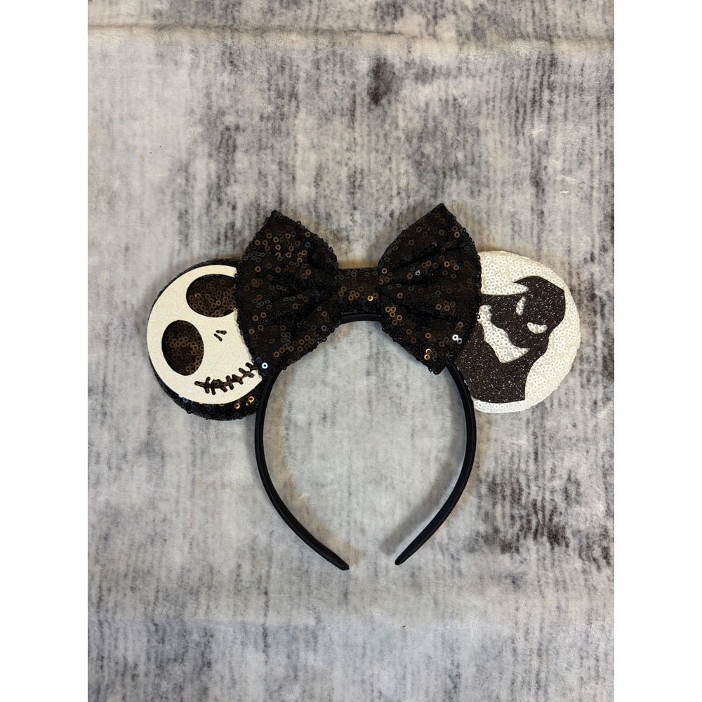 Disney Parks Jack Skellington Oogie Boogie Sequin Minnie Ear Headband Black